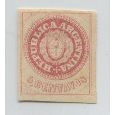 ARGENTINA 1862 GJ 14 ESCUDITO ESTAMPILLA PLANCHA GASTADA NUEVA HERMOSO EJEMPLAR, RARISIMO Y DE LUJO U$ 550